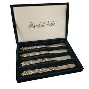 Vintage Marshall Field’s Silverware Set Of 4 Butter Knives Spreaders w/ Box